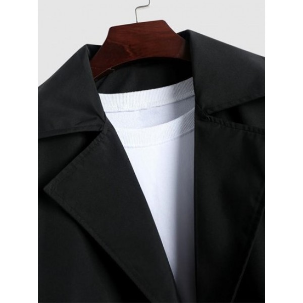 Solid Color Button Fly Long Windbreak Jacket Solid Color Button Fly Long Windbreak Jacket