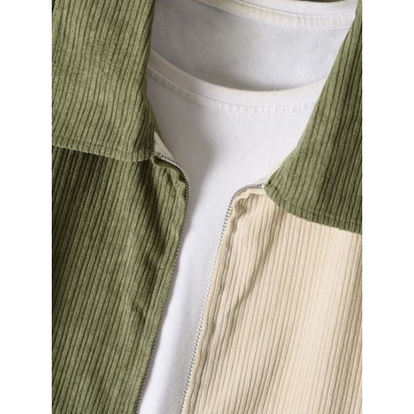 Two Tone Color Zip Up Long Sleeves Shirt Two Tone Color Zip Up Long Sleeves Shirt