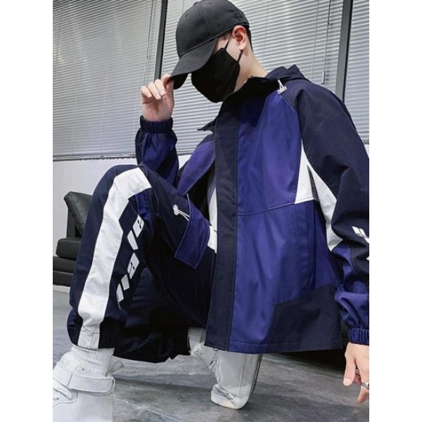 Raglan Sleeve Hooded Colorblock Zip Up Jacket Raglan Sleeve Hooded Colorblock Zip Up Jacket