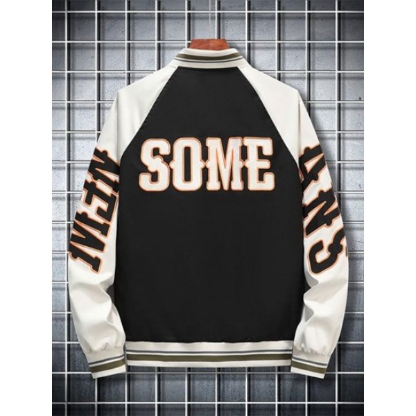 LOS ANGELES Embroidery Raglan Sleeves Baseball Jacket LOS ANGELES Embroidery Raglan Sleeves Baseball Jacket