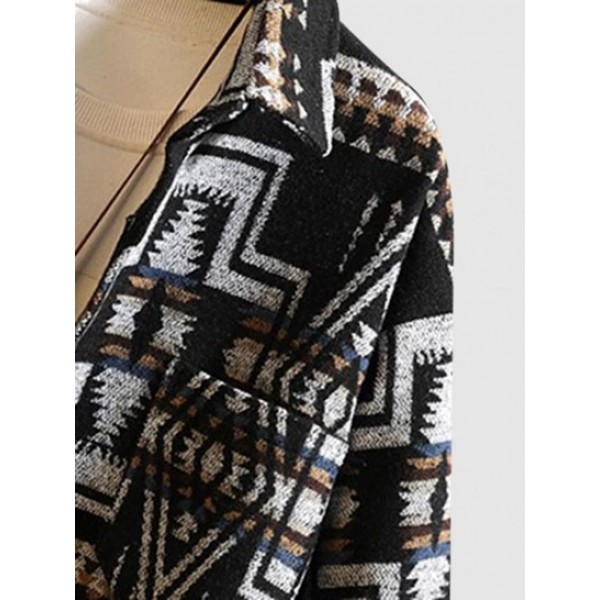 Wool Blend Ethnic Aztec Printed Pocket Vintage Shirt Jacket Wool Blend Ethnic Aztec Printed Pocket Vintage Shirt Jacket