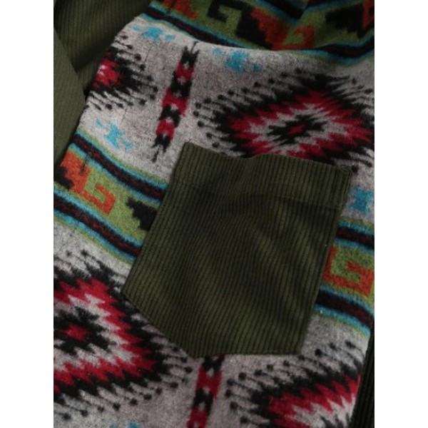 Ethnic Style Geometric Pattern Corduroy Spliced Shacket Ethnic Style Geometric Pattern Corduroy Spliced Shacket