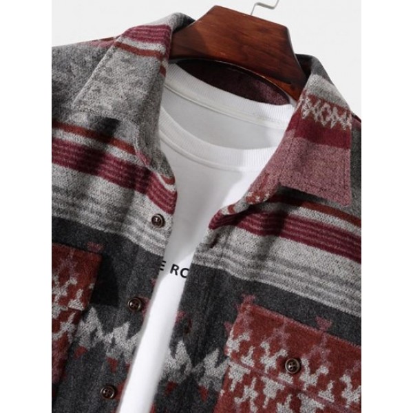 Tribal Ethnic Aztec Printed Double Pockets Shirt Vintage Jacket Tribal Ethnic Aztec Printed Double Pockets Shirt Vintage Jacket