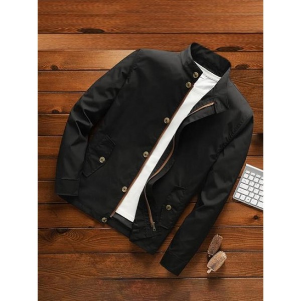 Zip Up Flap Pocket Stand Collar Jacket Zip Up Flap Pocket Stand Collar Jacket