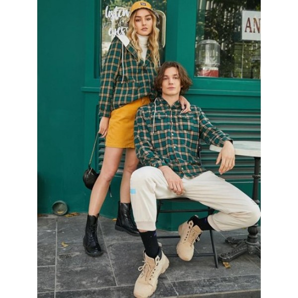 Fuzzy Flannel Plaid Chest Pocket Fleece Drawstring Hooded Vintage Jacket Fuzzy Flannel Plaid Chest Pocket Fleece Drawstring Hooded Vintage Jacket