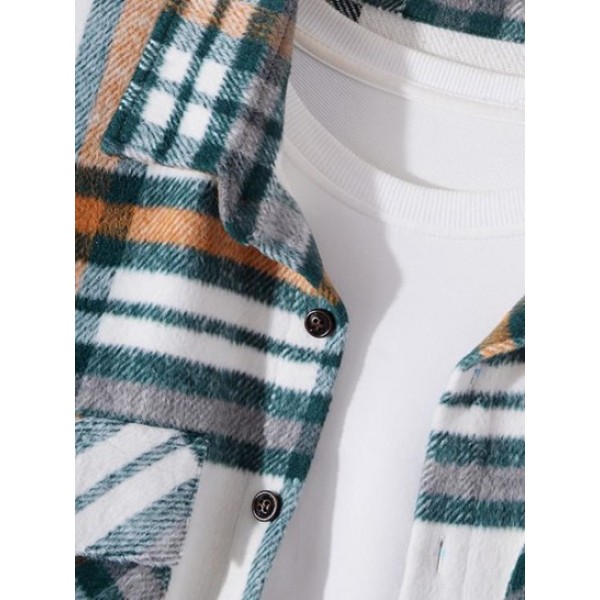 Fuzzy Plaid Pattern Button Fly Shacket Fuzzy Plaid Pattern Button Fly Shacket