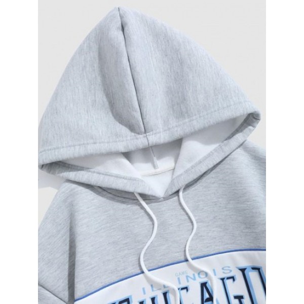 Letter CHICAGO And Basketball Printed Fleece-lined Pullover Hoodie Letter CHICAGO And Basketball Printed Fleece-lined Pullover Hoodie