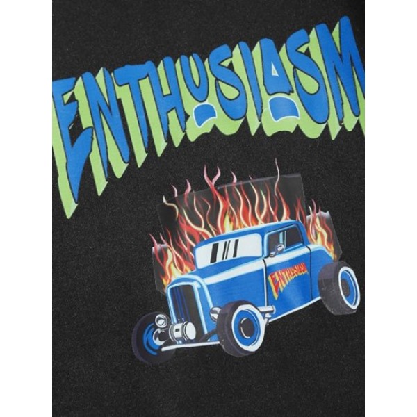 Streetwear Flame Car Graphic Fleece-lined Streetwear Hoodie Streetwear Flame Car Graphic Fleece-lined Streetwear Hoodie