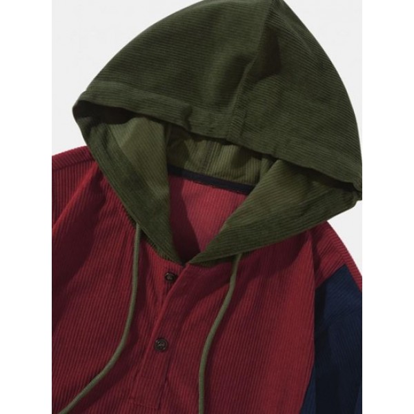 Colorblock Drawstring Ribbed Corduroy Hoodie Colorblock Drawstring Ribbed Corduroy Hoodie