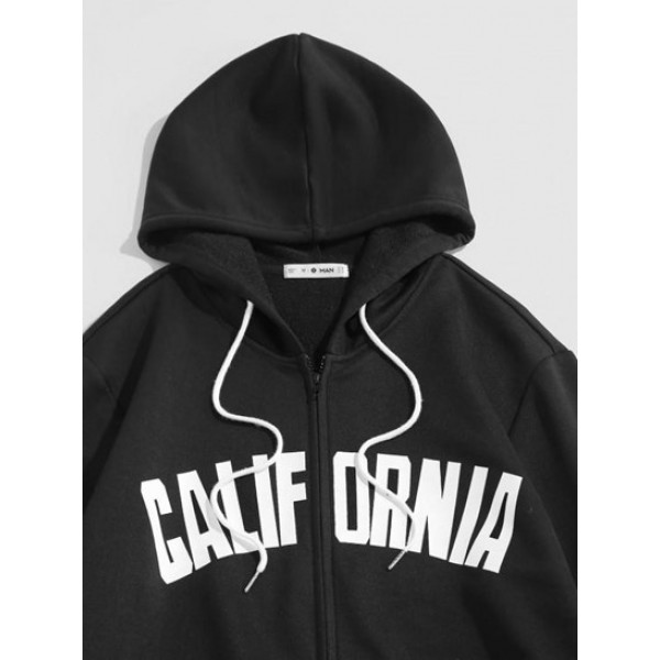 Streetwear CALIFORNIA Print Zip Up Vintage Essentials Hooded Jacket Streetwear CALIFORNIA Print Zip Up Vintage Essentials Hooded Jacket