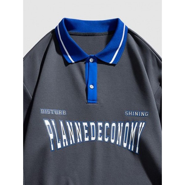 Blokecore Letter Graphic Stripes Panel Polo Sweatshirt Blokecore Letter Graphic Stripes Panel Polo Sweatshirt