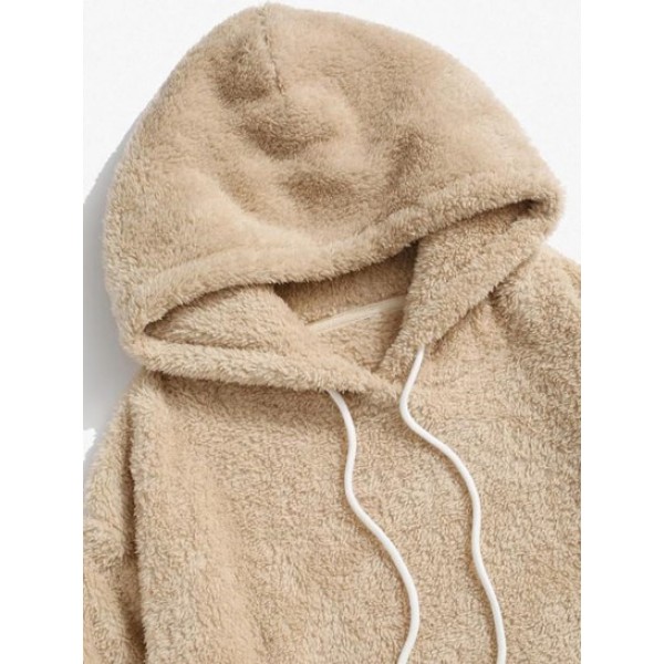 Solid Front Pocket Fluffy Fleece Hoodie And Pants Two Piece Set Solid Front Pocket Fluffy Fleece Hoodie And Pants Two Piece Set