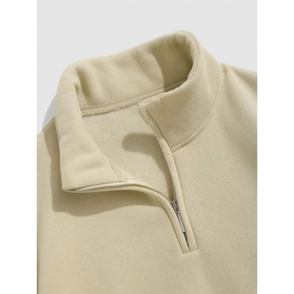 Letter Embroidery Half Zip Fleece Lining Sweatshirt Letter Embroidery Half Zip Fleece Lining Sweatshirt