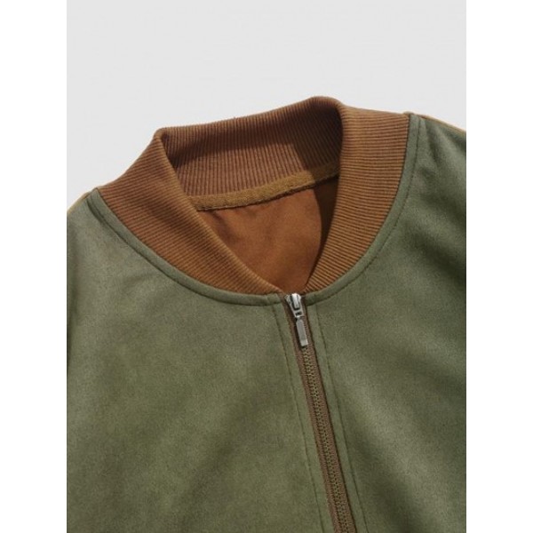 Chicago Embroidery Colorblock Suede Baseball Sweatshirt Chicago Embroidery Colorblock Suede Baseball Sweatshirt