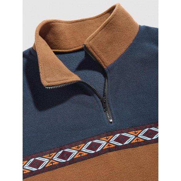 Colorblock Geometric Embroidery Fluffy Polar Fleece Sweatshirt Colorblock Geometric Embroidery Fluffy Polar Fleece Sweatshirt