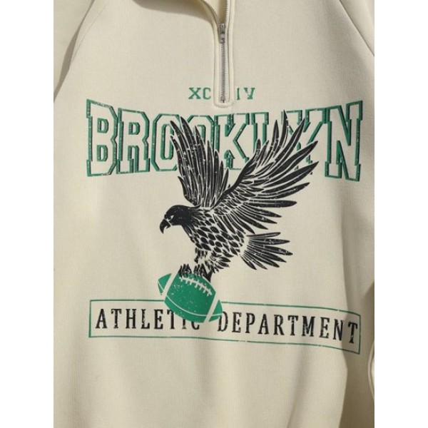 Fleece Lining BROOKLYN Eagle Graphic Zip Vintage Sweatshirt Fleece Lining BROOKLYN Eagle Graphic Zip Vintage Sweatshirt