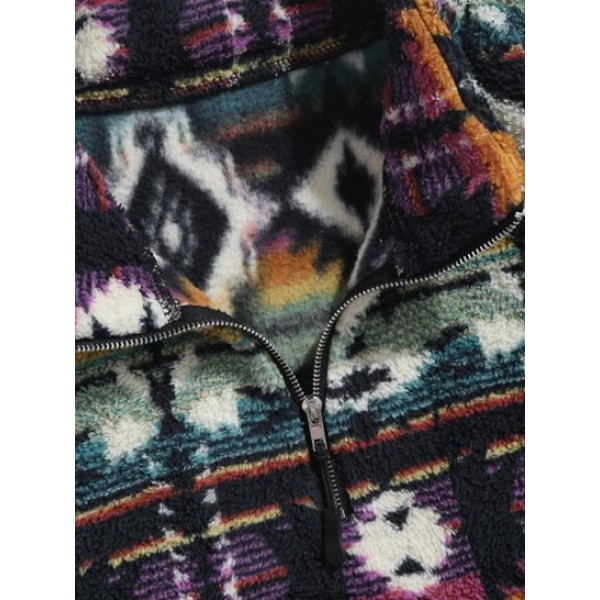 Ethnic Aztec Printed Zip Up Fluffy Teddy Sweatshirt Ethnic Aztec Printed Zip Up Fluffy Teddy Sweatshirt