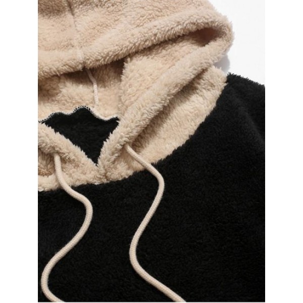 Colorblock Splicing Drawstring Fluffy Fleece Hoodie Colorblock Splicing Drawstring Fluffy Fleece Hoodie