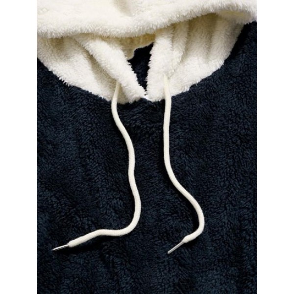 Colorblock Kangaroo Pocket Fluffy Hoodie Colorblock Kangaroo Pocket Fluffy Hoodie