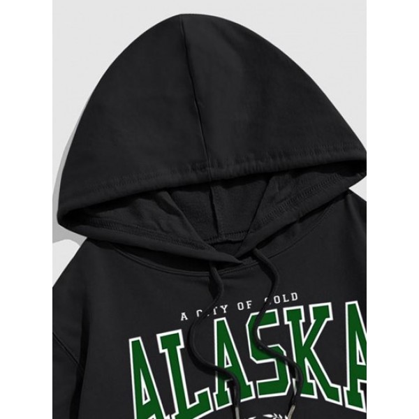 ALASKA Letter Printed Kangaroo Pocket Hoodie ALASKA Letter Printed Kangaroo Pocket Hoodie