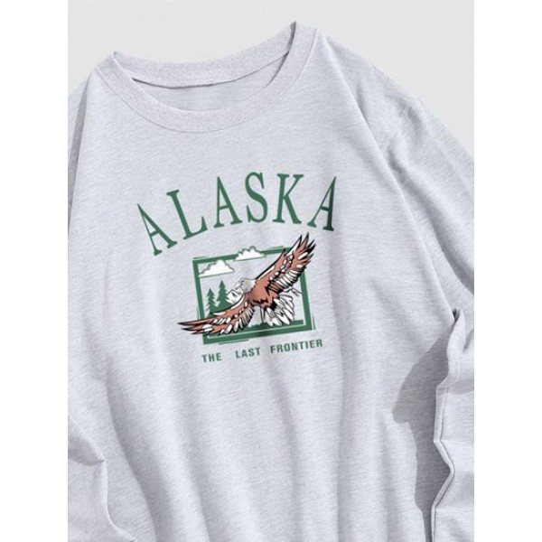 Blokecore Streetwear ALASKA Eagle Graphic Print Pullover Vintage Sweatshirt Blokecore Streetwear ALASKA Eagle Graphic Print Pullover Vintage Sweatshirt
