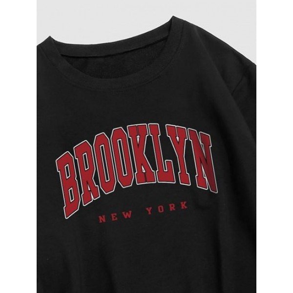 BROOKLYN Letter Print Crew Neck Vintage Essentials Sweatshirt BROOKLYN Letter Print Crew Neck Vintage Essentials Sweatshirt