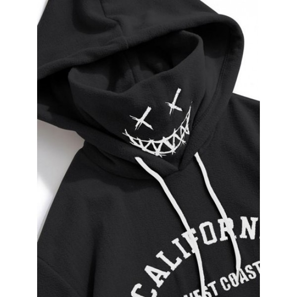 Letter Vintage Graphic Embroidered Fleece Mask Hoodie Letter Vintage Graphic Embroidered Fleece Mask Hoodie