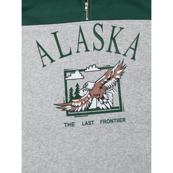 Streetwear Vintage ALASKA Graphic Eagle Printed Colorblock Fleece Quarter Zip Sweatshirt Streetwear Vintage ALASKA Graphic Eagle Printed Colorblock Fleece Quarter Zip Sweatshirt