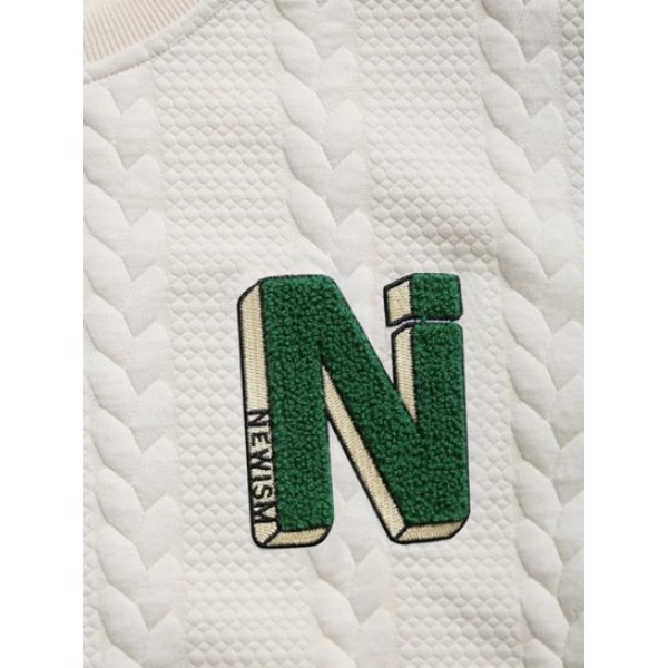 Alphabet N Embroidery Jacquard Knitted Pullover Sweatshirt Alphabet N Embroidery Jacquard Knitted Pullover Sweatshirt