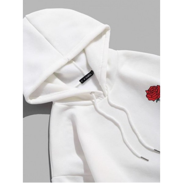 Rose Letter Fleece Kangaroo Pocket Pullover Hoodie Rose Letter Fleece Kangaroo Pocket Pullover Hoodie