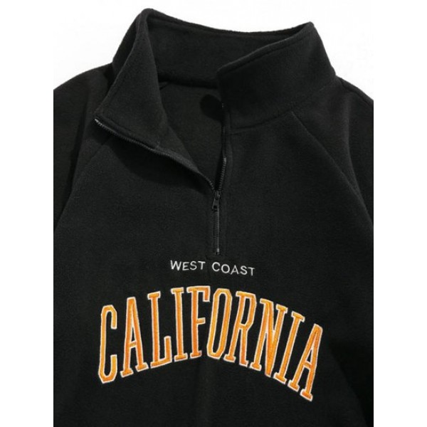 Letters Embroidered Quarter Zip Fluffy Fleece Vintage Essentials Sweatshirt Letters Embroidered Quarter Zip Fluffy Fleece Vintage Essentials Sweatshirt