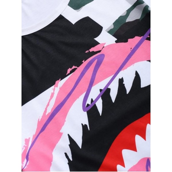 Leopard Graffiti Painting Print Round Neck T-shirt Leopard Graffiti Painting Print Round Neck T-shirt