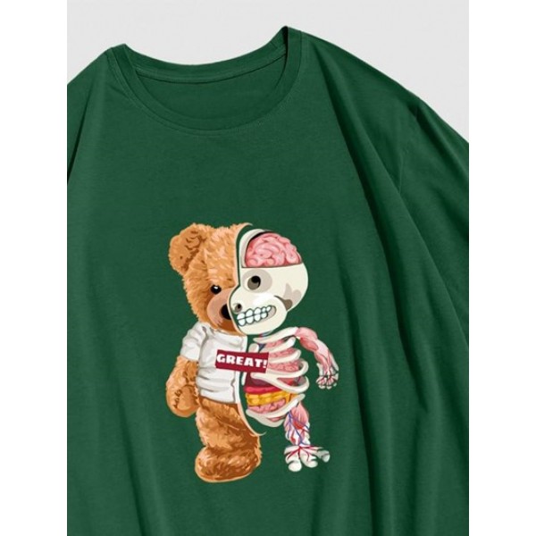 Halloween Skeleton Bear Print Drop Shoulder T Shirt Halloween Skeleton Bear Print Drop Shoulder T Shirt