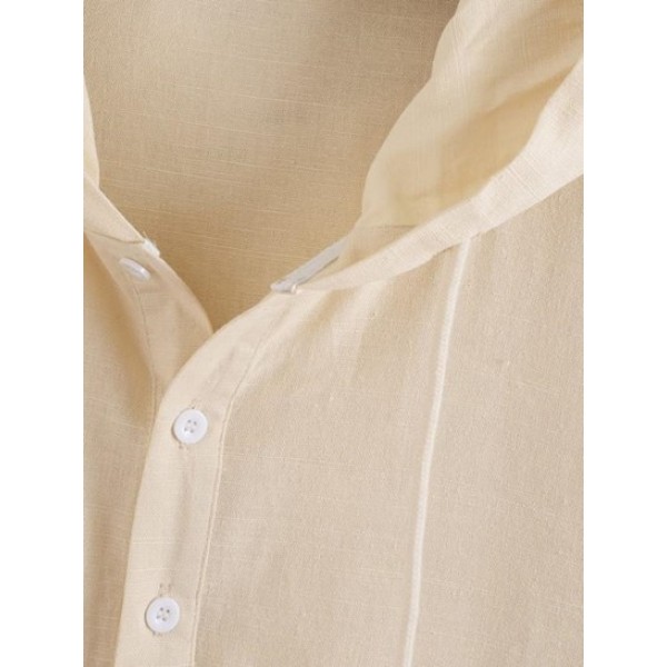 Hooded Half Button Kangaroo Pocket Flax Top Hooded Half Button Kangaroo Pocket Flax Top