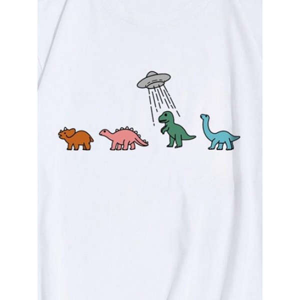 Funny Small Dinosaur Printed Crew Neck T-shirt Funny Small Dinosaur Printed Crew Neck T-shirt