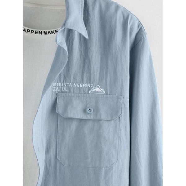 Letters Graphic Embroidered Double Pockets Shirt Letters Graphic Embroidered Double Pockets Shirt