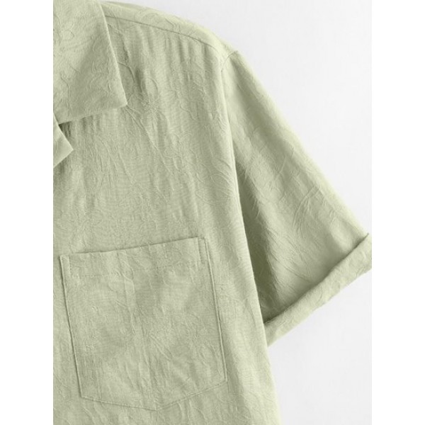 Jacquard Print Notched Collar Button Up Shirt Jacquard Print Notched Collar Button Up Shirt