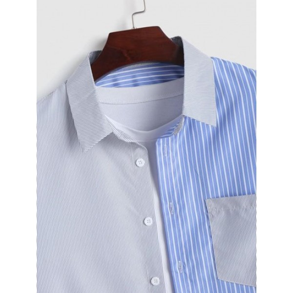 Striped Mixed Front Pocket Shirt Striped Mixed Front Pocket Shirt