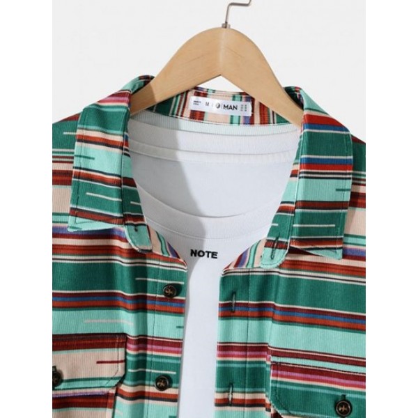 Flap Pockets Stripes Cargo Shirt Flap Pockets Stripes Cargo Shirt