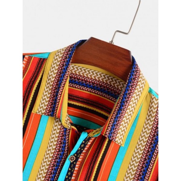Striped Ethnic Printed Vacation Shirt Striped Ethnic Printed Vacation Shirt