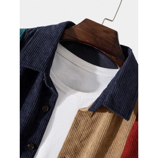 Colorblock Front Pocket Corduroy Long Sleeves Shirt Colorblock Front Pocket Corduroy Long Sleeves Shirt