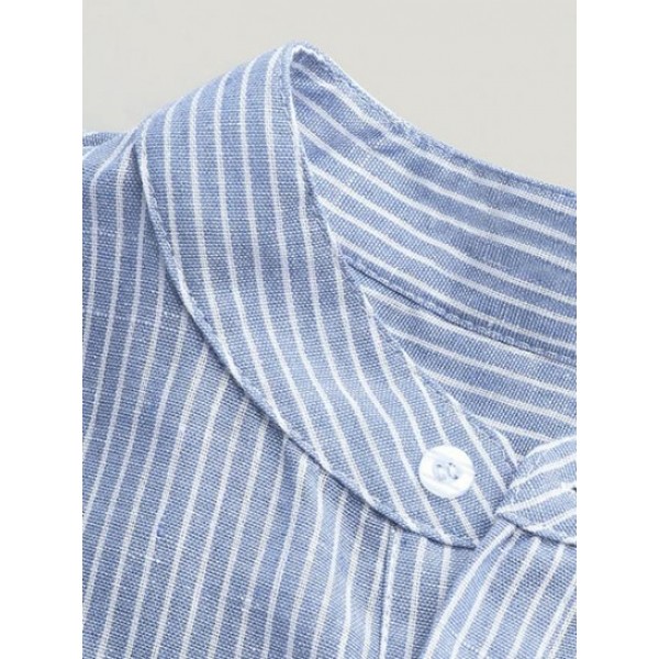 Striped Print Half Button Kurta Long Sleeve Shirt Striped Print Half Button Kurta Long Sleeve Shirt