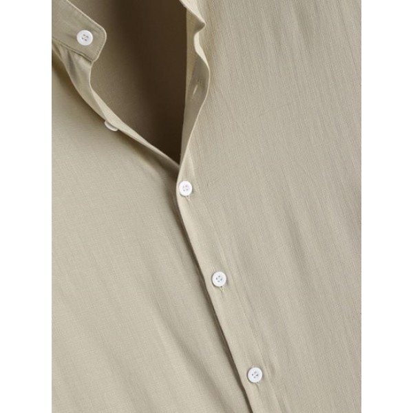 Solid Color Short Sleeves Stand Collar Shirt Solid Color Short Sleeves Stand Collar Shirt