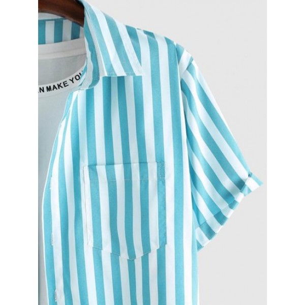 Button Up Short Sleeve Vertical Stripe Shirt Button Up Short Sleeve Vertical Stripe Shirt