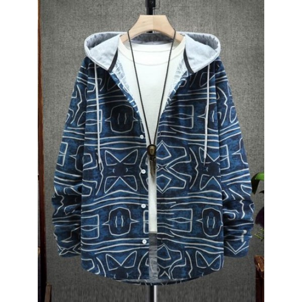 Hooded Abstract Geo Print Shirt Hooded Abstract Geo Print Shirt