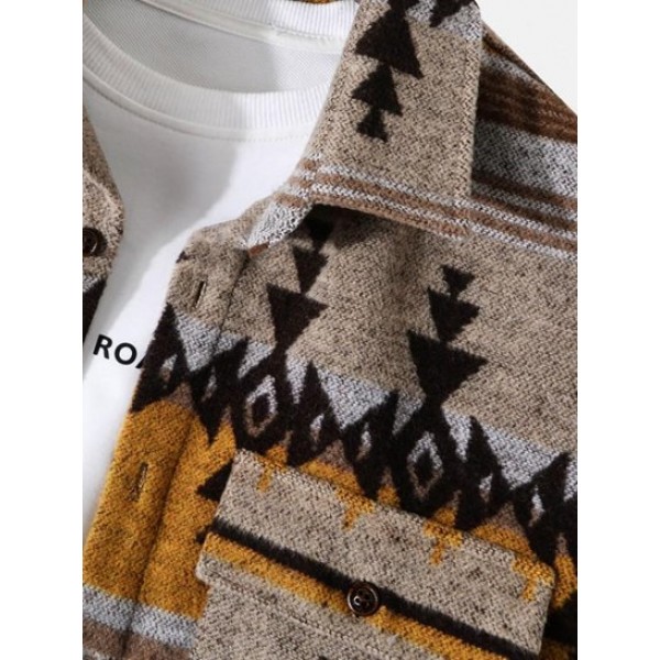 Tribal Geometric Ethnic Aztec Printed Blend Wool Shirt Jacket Tribal Geometric Ethnic Aztec Printed Blend Wool Shirt Jacket