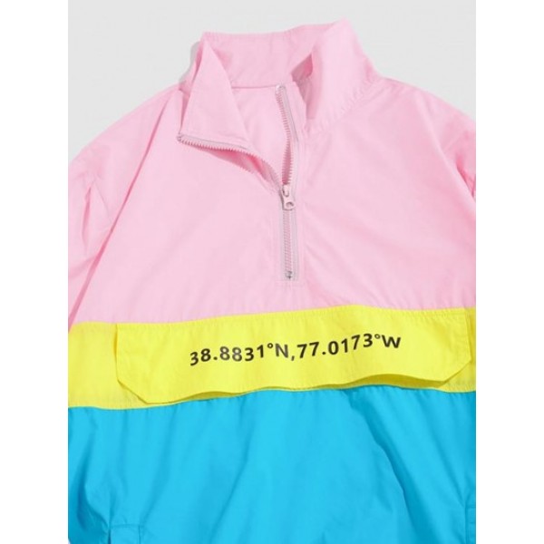 Quarter Zipper Design Colorblock Hooded Windbreaker Quarter Zipper Design Colorblock Hooded Windbreaker