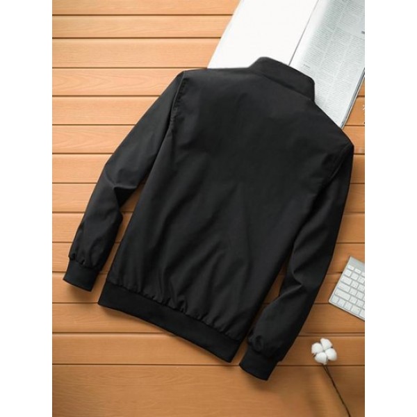 Stand Collar Zip Up Pocket Solid Color Jacket Stand Collar Zip Up Pocket Solid Color Jacket