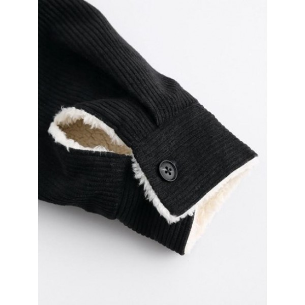 Double Pockets Design Fuzzy Fleece-lined Corduroy Jacket Double Pockets Design Fuzzy Fleece-lined Corduroy Jacket
