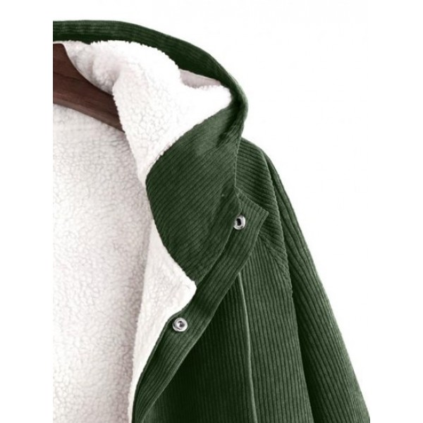Faux Fur Raglan Sleeve Hooded Fluffy Corduroy Jacket Faux Fur Raglan Sleeve Hooded Fluffy Corduroy Jacket